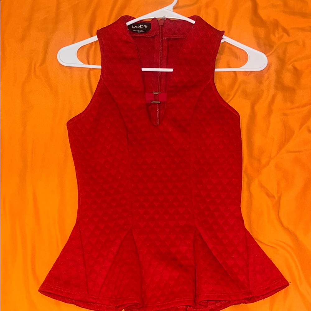 bebe Red Sleeveless Peplum Blouse
